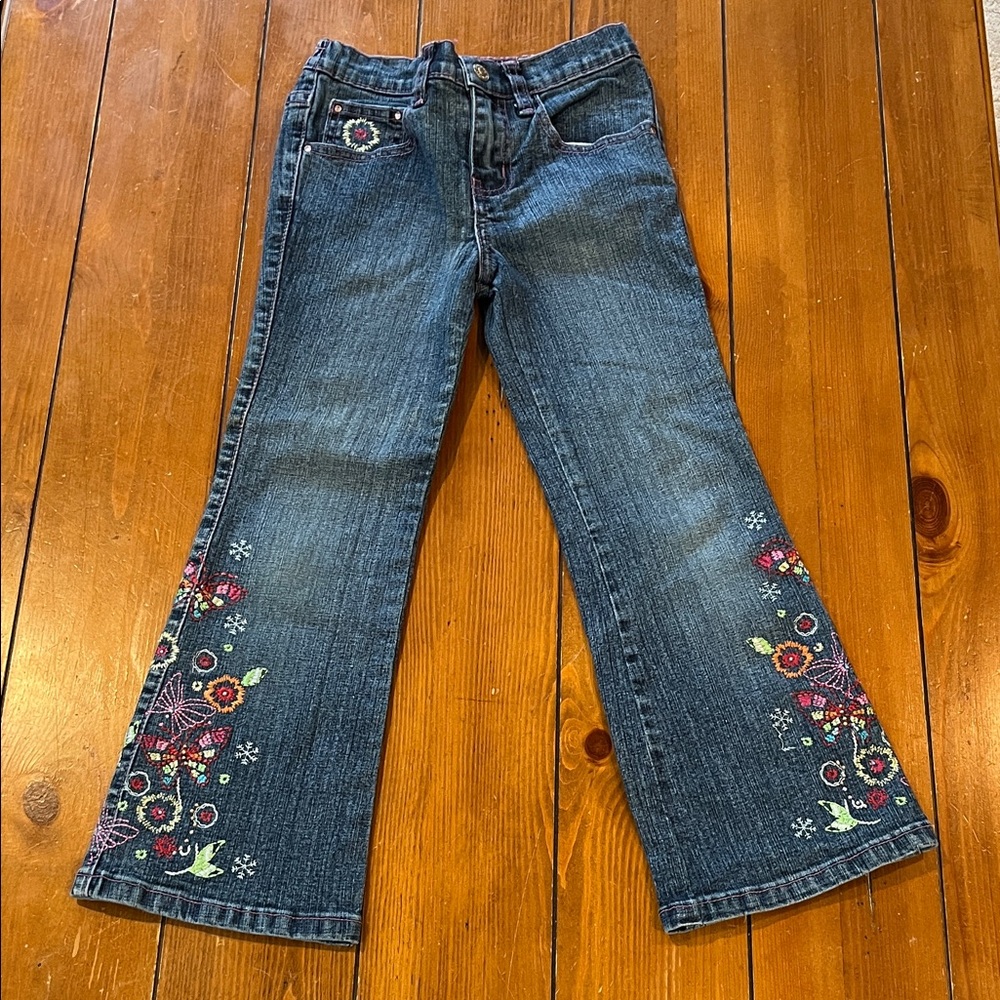 Y2K Arizona Jean Company Butterfly Embroidered Denim Jeans Girls Size 6 EUC